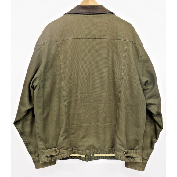 Eddie Bauer Barn Chore Rustic 90's Zip Jacket Leather Collar Olive Men L Tall - Picture 9 of 16